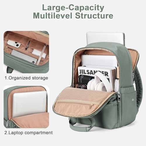 suratio Travel Laptop Backpack for Women Teacher Work Backpack Carry On Bags for Airplane Waterproof Backpack With Laptop Compartment Backpack for Traveling On Airplane Travel Essential Army Green