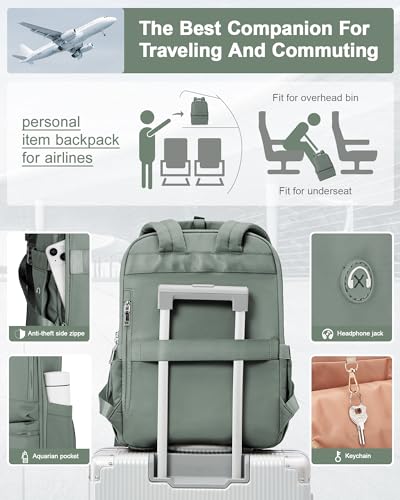 suratio Travel Laptop Backpack for Women Teacher Work Backpack Carry On Bags for Airplane Waterproof Backpack With Laptop Compartment Backpack for Traveling On Airplane Travel Essential Army Green