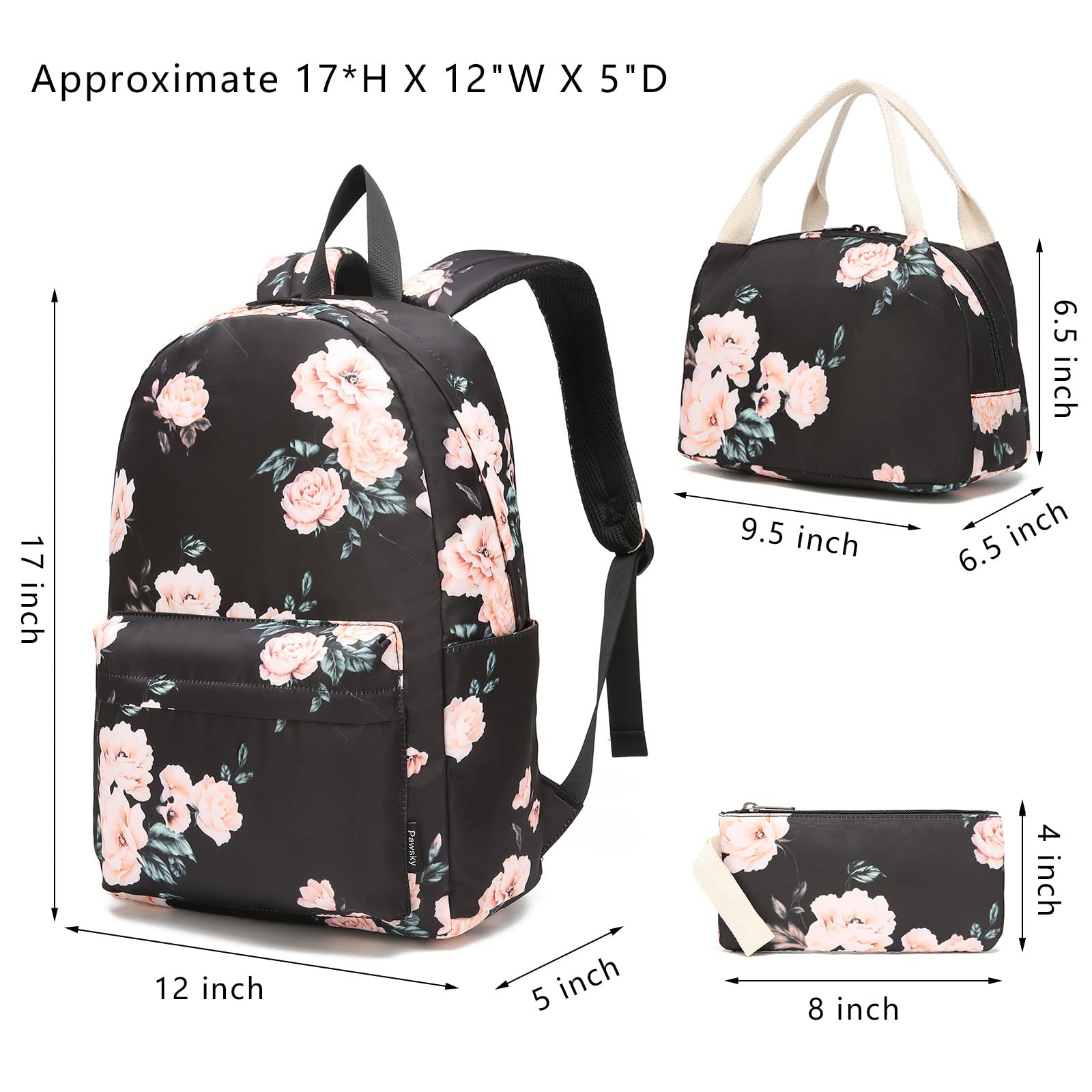 Pawsky School backpack for Teen Girls Women Lightweight School Bags College Bookbag Casual Daypack with Lunch Bag Pencil Case