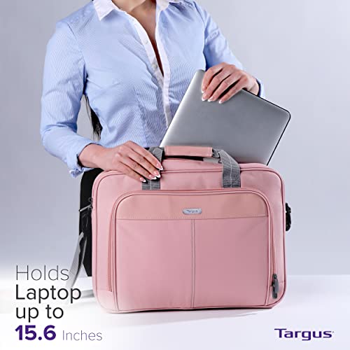 Targus 15-16 Inch Classic Slim Laptop Bag, Pink - Ergonomic Briefcase and Messenger Bag - Spacious Foam Padded Laptop Bag for 16" Laptops and Under (TCT027US)