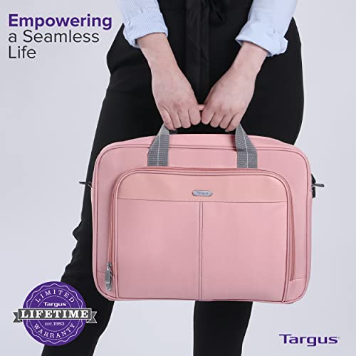 Targus 15-16 Inch Classic Slim Laptop Bag, Pink - Ergonomic Briefcase and Messenger Bag - Spacious Foam Padded Laptop Bag for 16" Laptops and Under (TCT027US)