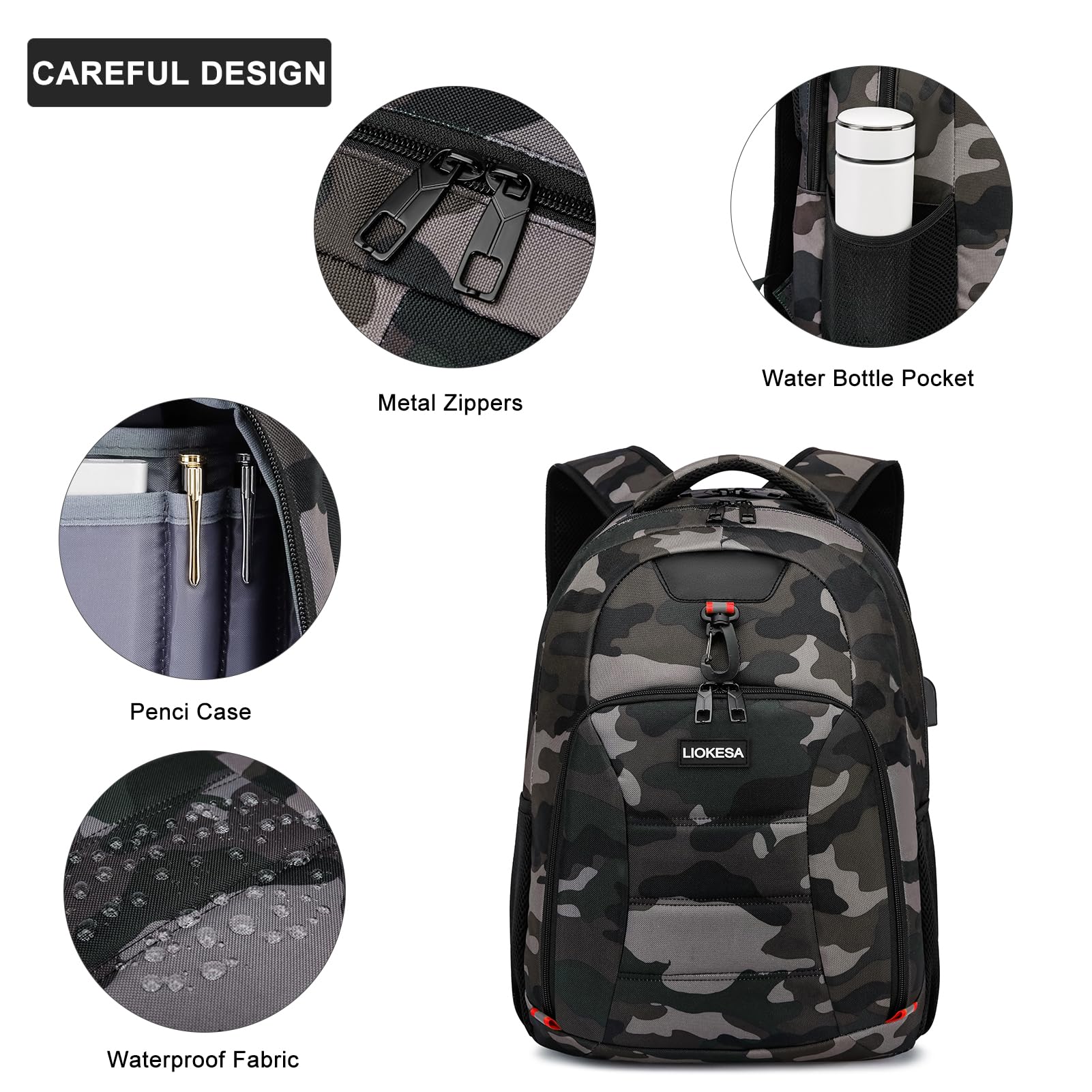 Laptop Backpack, School Backpack for Teen Boys, 15.6 Inch Travel Backpack Large Water Resistant High School College Bookbag for Men Women with USB Charging Port, Camo