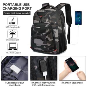 Laptop Backpack, School Backpack for Teen Boys, 15.6 Inch Travel Backpack Large Water Resistant High School College Bookbag for Men Women with USB Charging Port, Camo