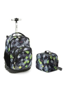 tilami rolling backpack laptop 18 inch with lunch bag, grids