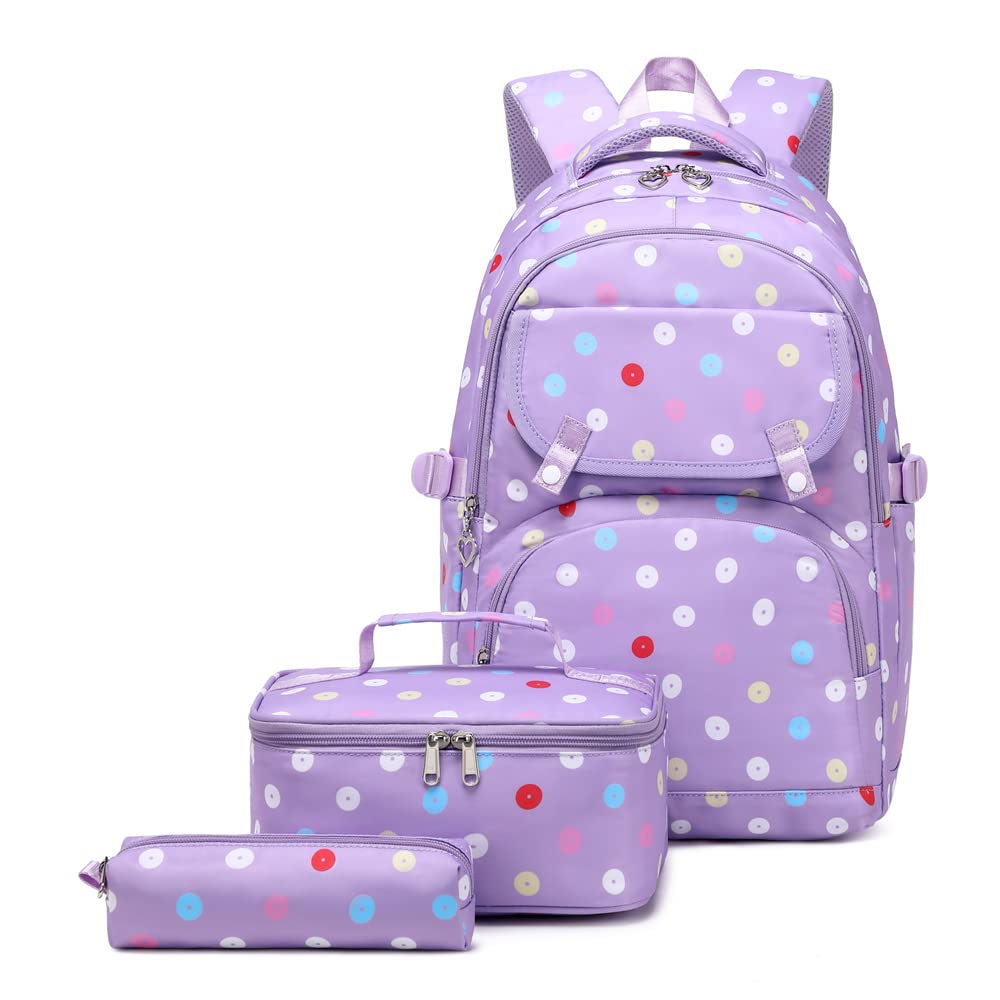 Armbq Polka-dot Print Backpacks for Girls with Lunch Box Teenage School Bookbag Set for Elementary Middle Student Travel Bag