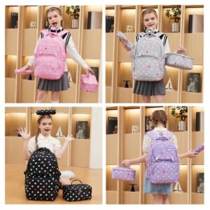 Armbq Polka-dot Print Backpacks for Girls with Lunch Box Teenage School Bookbag Set for Elementary Middle Student Travel Bag