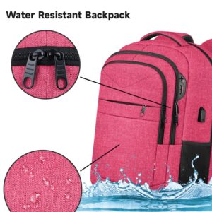 Lapsouno Extra Large Backpack, Carry on Backpack, 17.3 Inch Travel Laptop Backpack, Water Resistant Casual Hiking Daypack, Computer Bag with USB Port, College School Business Backpack for Women, Pink