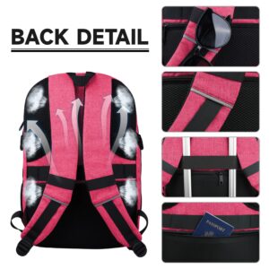 Lapsouno Extra Large Backpack, Carry on Backpack, 17.3 Inch Travel Laptop Backpack, Water Resistant Casual Hiking Daypack, Computer Bag with USB Port, College School Business Backpack for Women, Pink