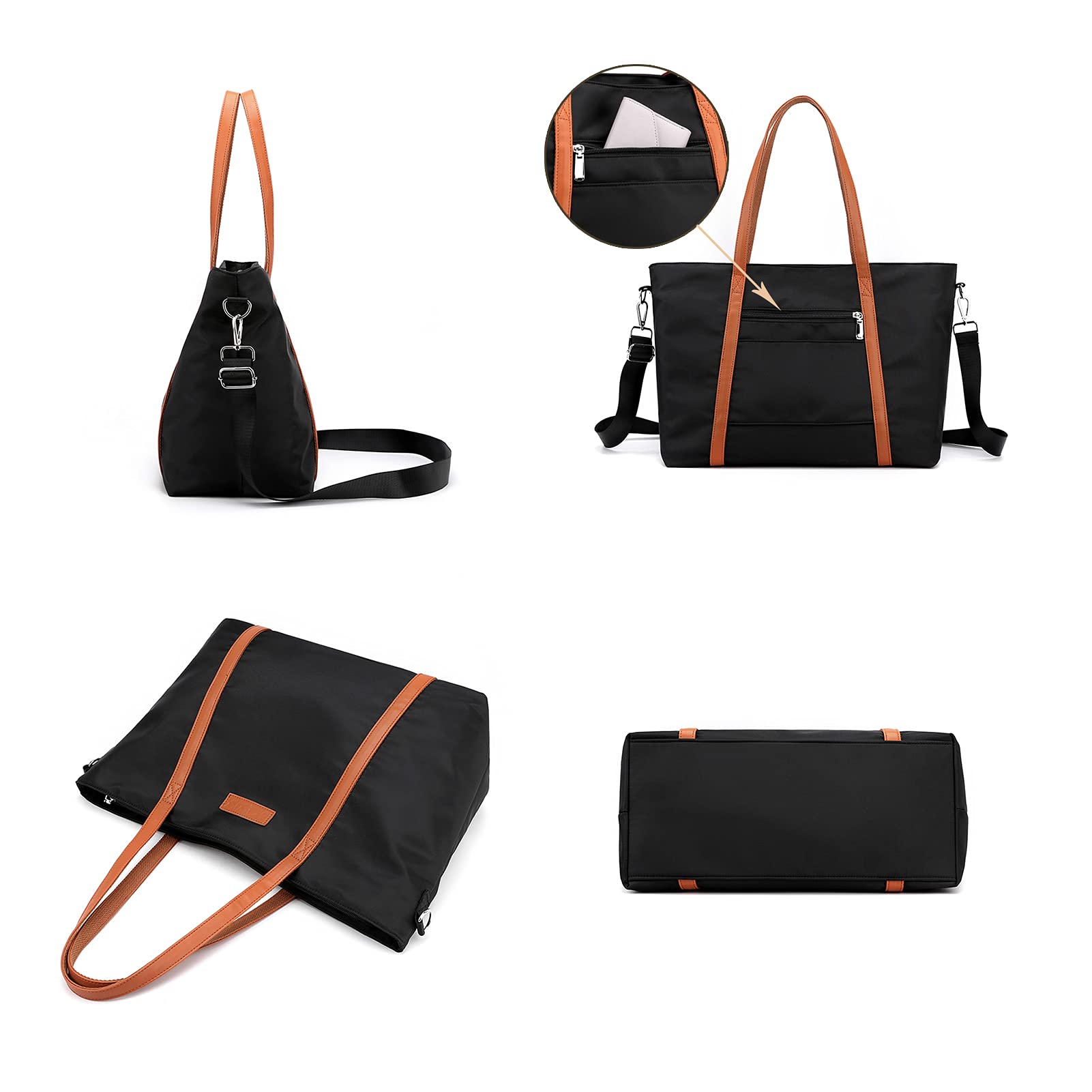 Laptop Bag Waterproof Lightweight Tote Bag for Women Nylon Briefcase Computer Work Shoulder Handbag Fits 15.6 inch Laptop with Trolley Sleeve (Pink)