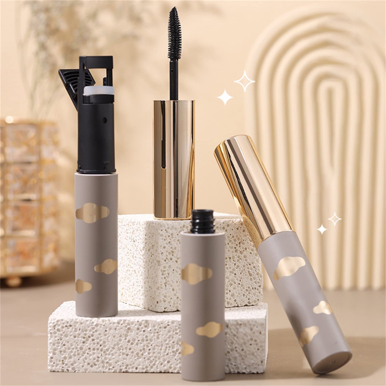 2 In 1 Mascara Longer Lash Cosmetics Natural Lengthening And Thickening Effect No Clumping Superstrong 4d Silk Fiber Mascara Makeup Glitter Top Coat Mascara with（Black-b)