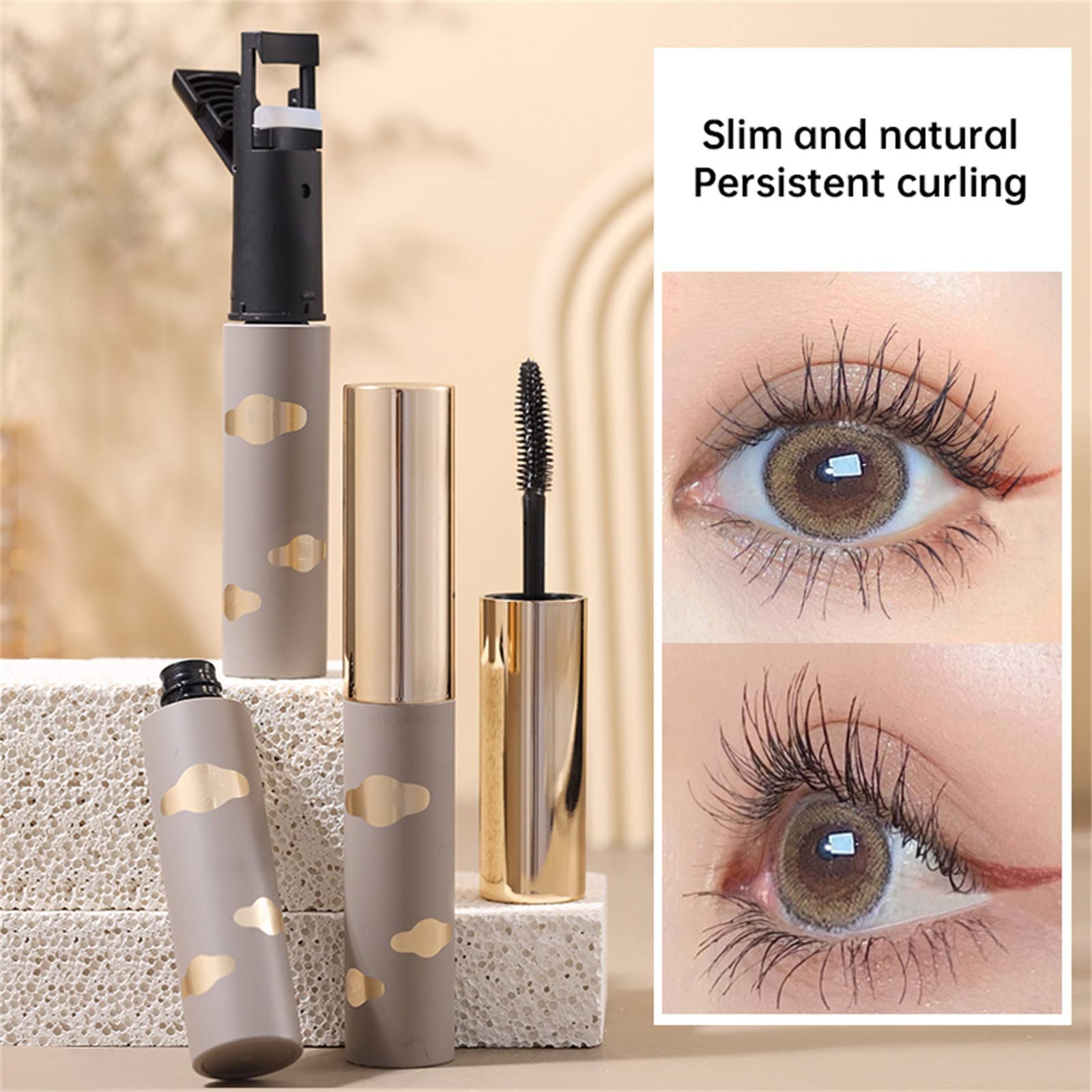 2 In 1 Mascara Longer Lash Cosmetics Natural Lengthening And Thickening Effect No Clumping Superstrong 4d Silk Fiber Mascara Makeup Glitter Top Coat Mascara with（Black-b)