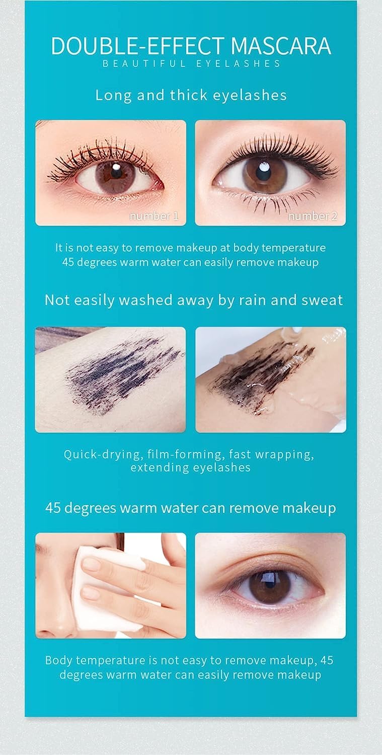 2in1 4D Waterproof Mascara Long-5x Longer Formula for Fuller Lashes - Intense Black Mascara for Thick and Full Lashes