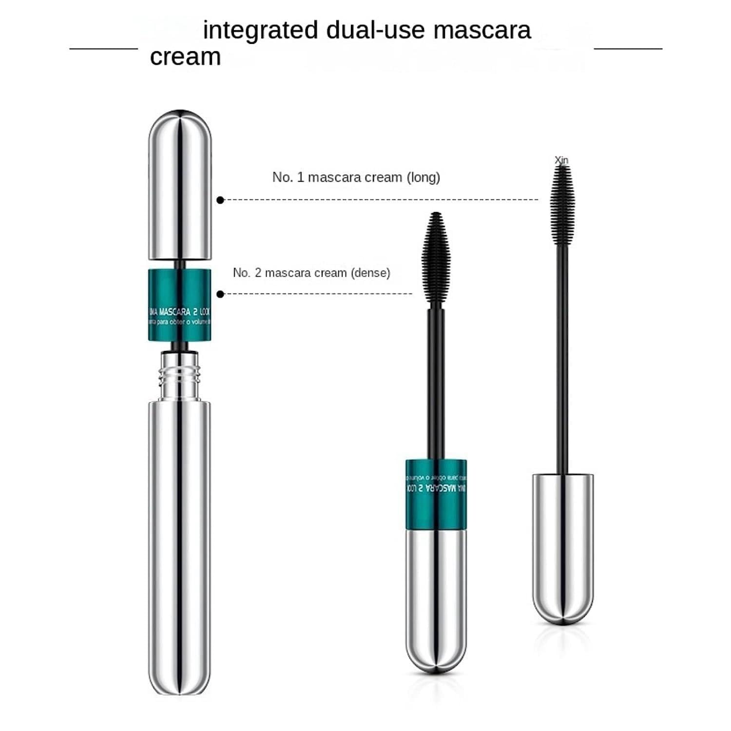 2in1 4D Waterproof Mascara Long-5x Longer Formula for Fuller Lashes - Intense Black Mascara for Thick and Full Lashes