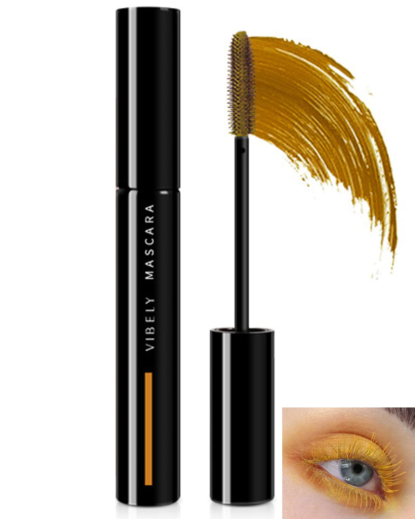 Yellow Mascara Voluminous Waterproof Cat Eye Makeup Color Mascara for Eyelashes Best Volumizing Lengthening Curling Defining Washable Eye Lashes Party Stage Use, Rimel De Pestañas Gift for Women