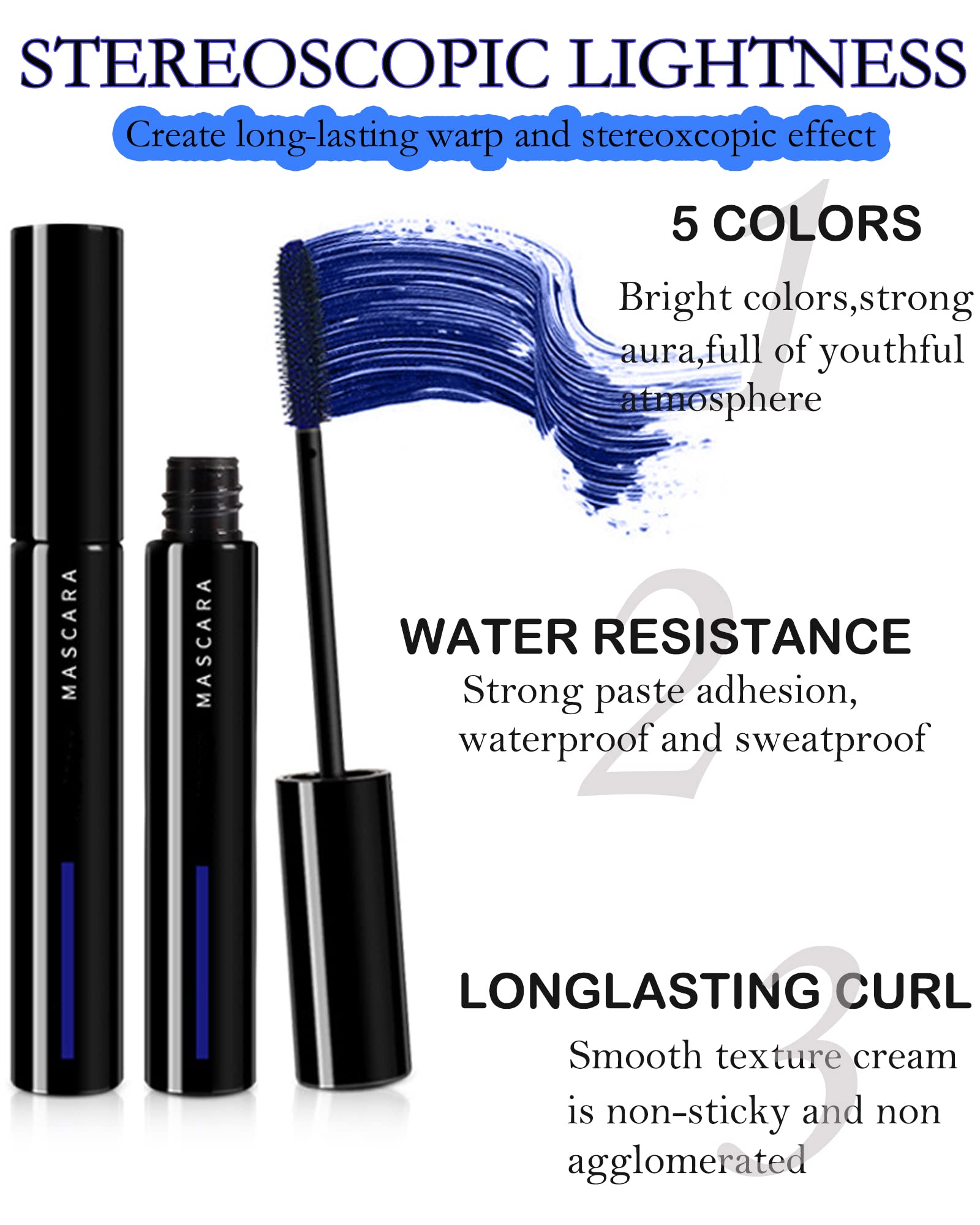 Yellow Mascara Voluminous Waterproof Cat Eye Makeup Color Mascara for Eyelashes Best Volumizing Lengthening Curling Defining Washable Eye Lashes Party Stage Use, Rimel De Pestañas Gift for Women