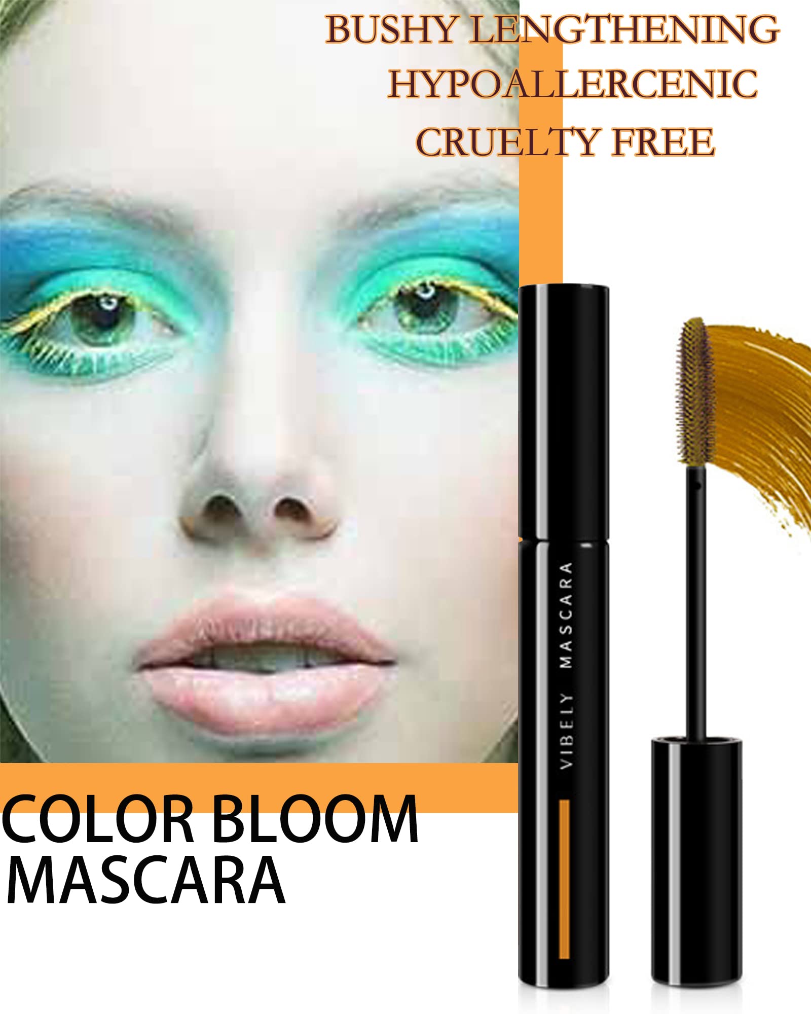 Yellow Mascara Voluminous Waterproof Cat Eye Makeup Color Mascara for Eyelashes Best Volumizing Lengthening Curling Defining Washable Eye Lashes Party Stage Use, Rimel De Pestañas Gift for Women