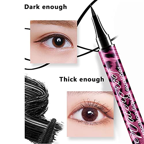 TBUIALL Waterproof Mascara 4d Fiber Mascara Black Volume and Length Not Easy to Fall off Liquid Eyeliner Set Mascara No Smudging Thickens Eye Makeup