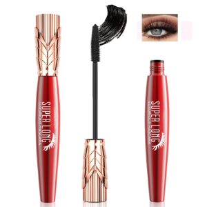 Super Long Black Mascara,LongLasting Waterproof SweatProof Quick-Drying 4D Silk Fiber Lash Mascara,Natural Lengthening Instant Volumizing Tubing Mascara Liquid Lash Extensions Mascara for Women Makeup