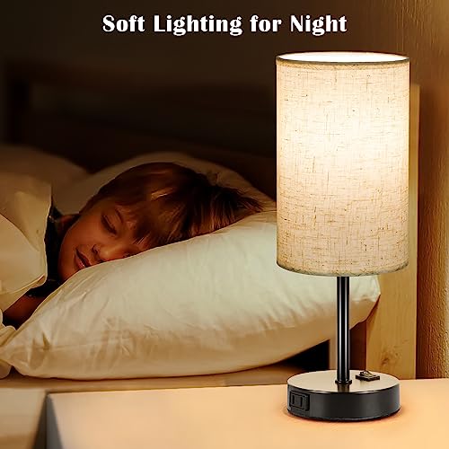 ZJOJO Table Lamp for Bedroom, Bedside Table Lamps Set of 2, Small Lamp with 3 Way Dimmable Desk Lamp Using Rocker Switch, Nightstand Lamp with AC Outlets for Living Room Home Decor