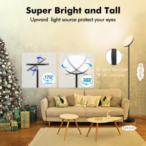 YHW Living Room Floor Lamp, Smart 2000LM Bright Floor LED Lamps, 16 Million RGB Dimmable Color Temperature Standing Tall Lamp with Remote Touch Button, Adjustable Angle Floor Lamp for Bedroom Office.