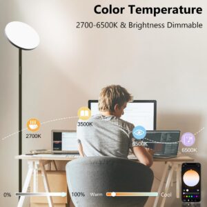 YHW Living Room Floor Lamp, Smart 2000LM Bright Floor LED Lamps, 16 Million RGB Dimmable Color Temperature Standing Tall Lamp with Remote Touch Button, Adjustable Angle Floor Lamp for Bedroom Office.