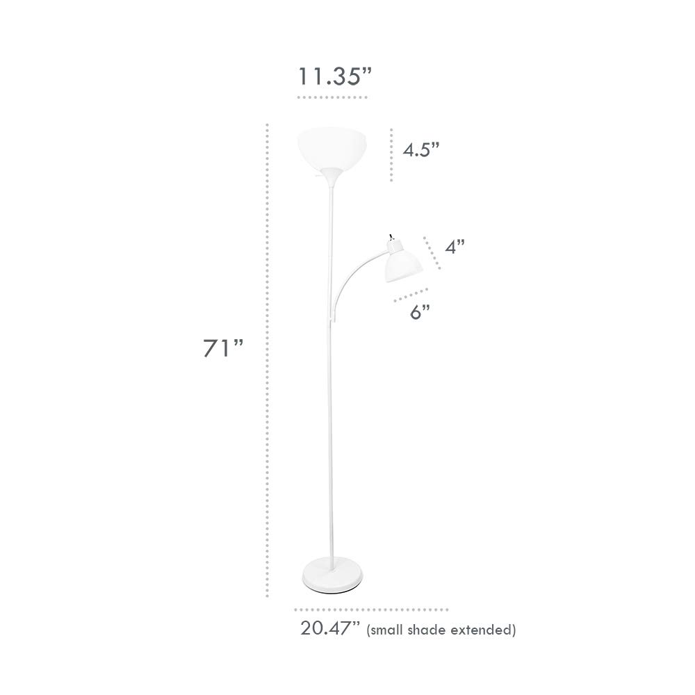 Simple Designs LF2000-WHT Mother-Daughter Floor Lamp with Reading Light, White