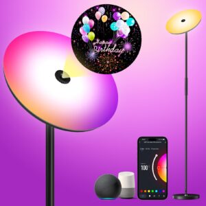 dreamcolor floor lamp, tall standing lamp with projection, dimmable color temp/rgb modern led floor lamps for living room/bedroom, button & app control smart pole lamp for kids work with alexa