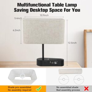 Lotelu Table lamp with USB A & C Charging Ports, Modern Bedside Lamps with Alarm Clock & Speakers - 3 Way Dimmable Desk Touch Lamp for Nightstand, Bedroom, Living Room, Office (LED Bulb Included)