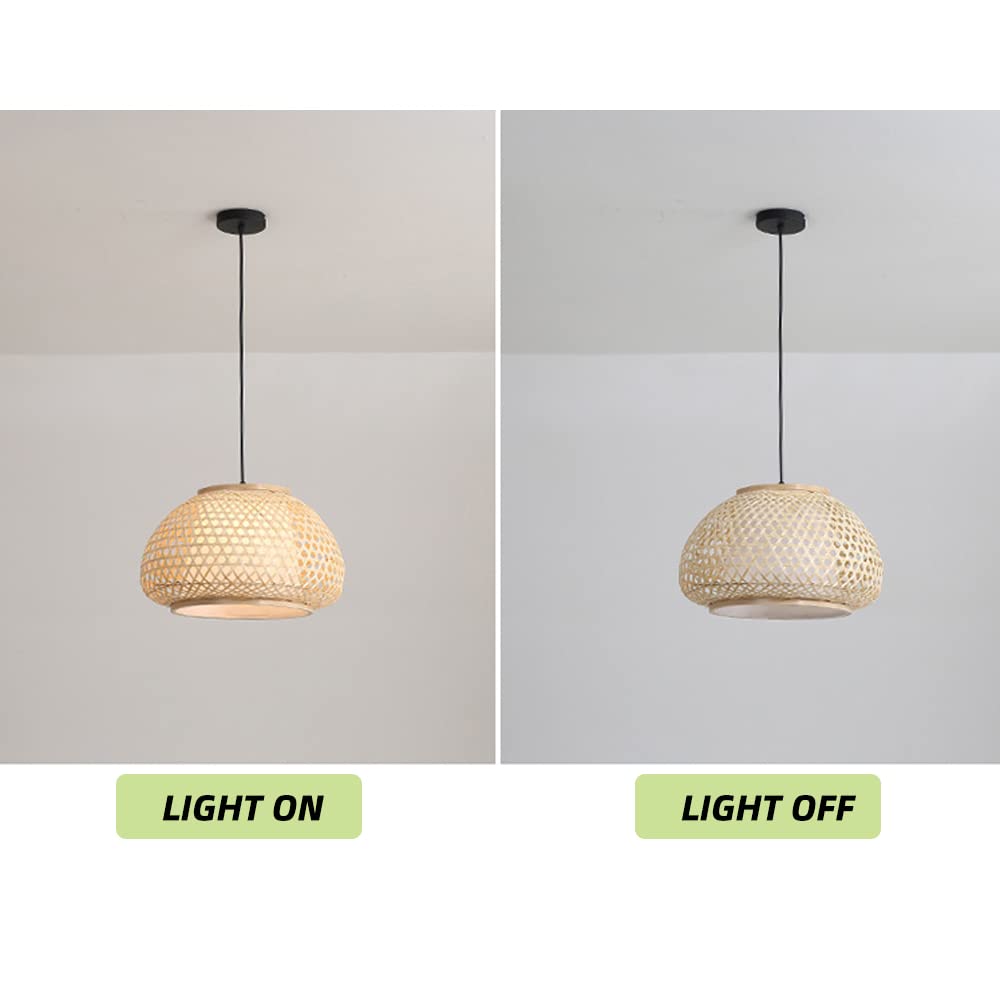 KWOKING Lighting Handmade Flush Mount Ceiling Light Retro Bamboo Dome Shade Pendant Light 1 Light Woven Hanging Lamp for Dining Table,Restaurant - 23.5"