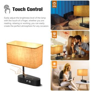 Lotelu Table lamp with USB A & C Charging Ports, Modern Bedside Lamps with Alarm Clock & Speakers - 3 Way Dimmable Desk Touch Lamp for Nightstand, Bedroom, Living Room, Office (LED Bulb Included)