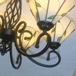 Skyweel Tiffany Style Chandelier Stained Glass Pendent Ceiling Light Flush Mount Ceiling Light Vintage Chandeliers Lighting Lamps (Leaf 6)