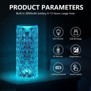 ZsIturey 16 RGD Color Changing Crystals Small Table Lamp Rose Diamond Touch Lamp Romantic Dimmable LED Night Light Festive Atmosphere Light USB Charging Night Light, Bedroom, Dining, Party, Bar