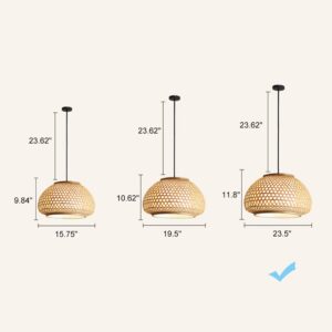 KWOKING Lighting Handmade Flush Mount Ceiling Light Retro Bamboo Dome Shade Pendant Light 1 Light Woven Hanging Lamp for Dining Table,Restaurant - 23.5"