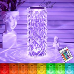 Crystal Lamp, 16 Color Changing RGB Rechargeable Rose Crystal Table Lamp with USB + Remote, Touch Control Crystal Rose Lamp, Romantic Diamond Night Light for Living Room