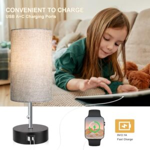 3-Color Temperature Bedside Lamp Nightstand Lamp with USB A Port and C Port, Table Lamp for Bedroom with LED Bulb Small Lamps for Living Room (Gray)