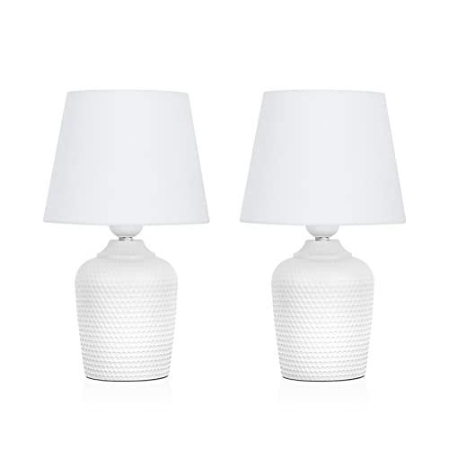 Sucolite Small Table Lamps Set of 2, Bedside Nightstand Lamps for Bedroom Kid’s Room, Cute Desk Lamps with Studded Texture Base for Reading Nursery Living Room Office, White