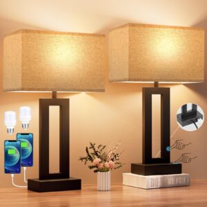 Seealle Bedroom Lamps for Night Stands - Touch Control, 3 Way Dimmable, USB C+A Charging, LED Bulbs, Easy Assembly