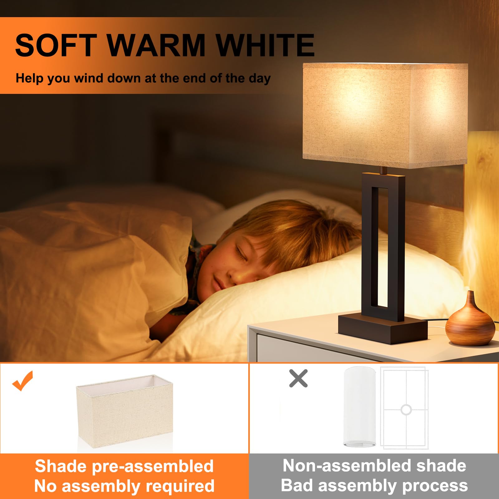 Seealle Bedroom Lamps for Night Stands - Touch Control, 3 Way Dimmable, USB C+A Charging, LED Bulbs, Easy Assembly