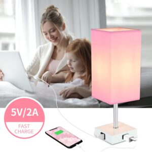 Woderdeng Touch Control Bedside Lamp - 3-Way Dimmable Table Lamps with USB C+A Port and Outlet, Nightstand Lamp for Bedroom Decor and Living Room,Pink