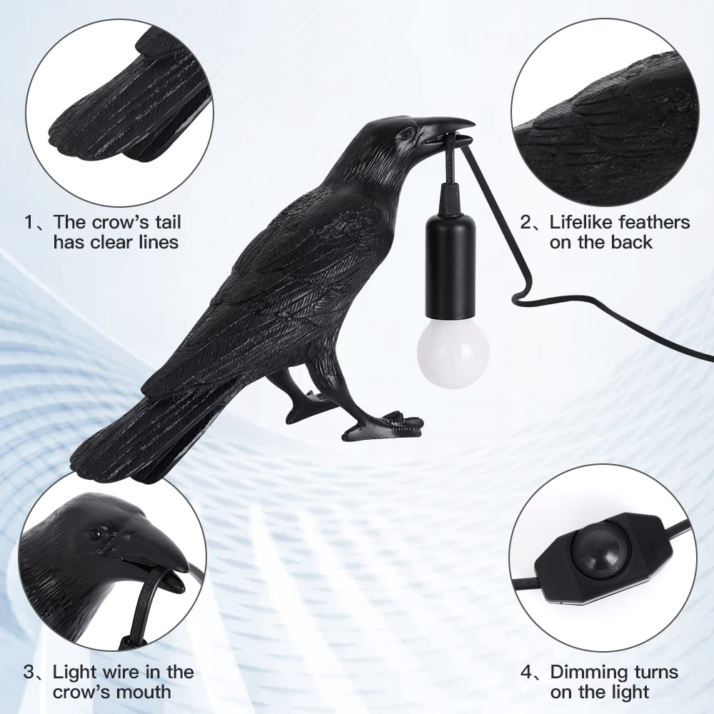 OVANUS Crow Lamp - Raven Lamp Adjustable Brightness with Bulb，Bird lamp，Crow Light Decor for Bedside Bedroom Living Room Decor