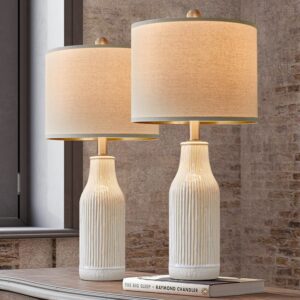 USumkky 23.75 inches Modern Ceramic Table Lamp Set of 2 for Living Room, Farmhouse Bedside Nightstand Lamp for Bedroom Home Office Dorm