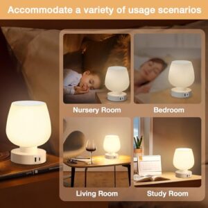 Kakanuo Bedside Table Lamp with Glass Shade, Touch Control, Dual USB A+C Charging Ports, Nightstand Lamp, 3-Way Dimmable, Bulb Included