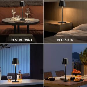 KDG 2 Pack Cordless Table Lamp,Portable LED Desk Lamp, 5000mAh Battery Operated, 3 Color Stepless Dimming Up, for Restaurant/Bedroom/Bars/Outdoor Party/Camping/Coffee Shop Night Light(Black)
