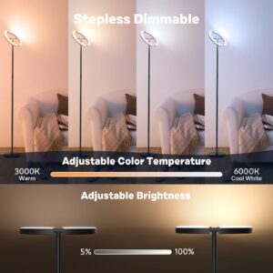 SIBRILLE Upgraded RGBCW Floor Lamp, Bright Color Changing RGB Standing Lamp, Modern Stepless Dimmable LED Tall Lamp with Remote Control, 20W 3000-6000K Floor Lamps for Living Room, Bedroom, Office