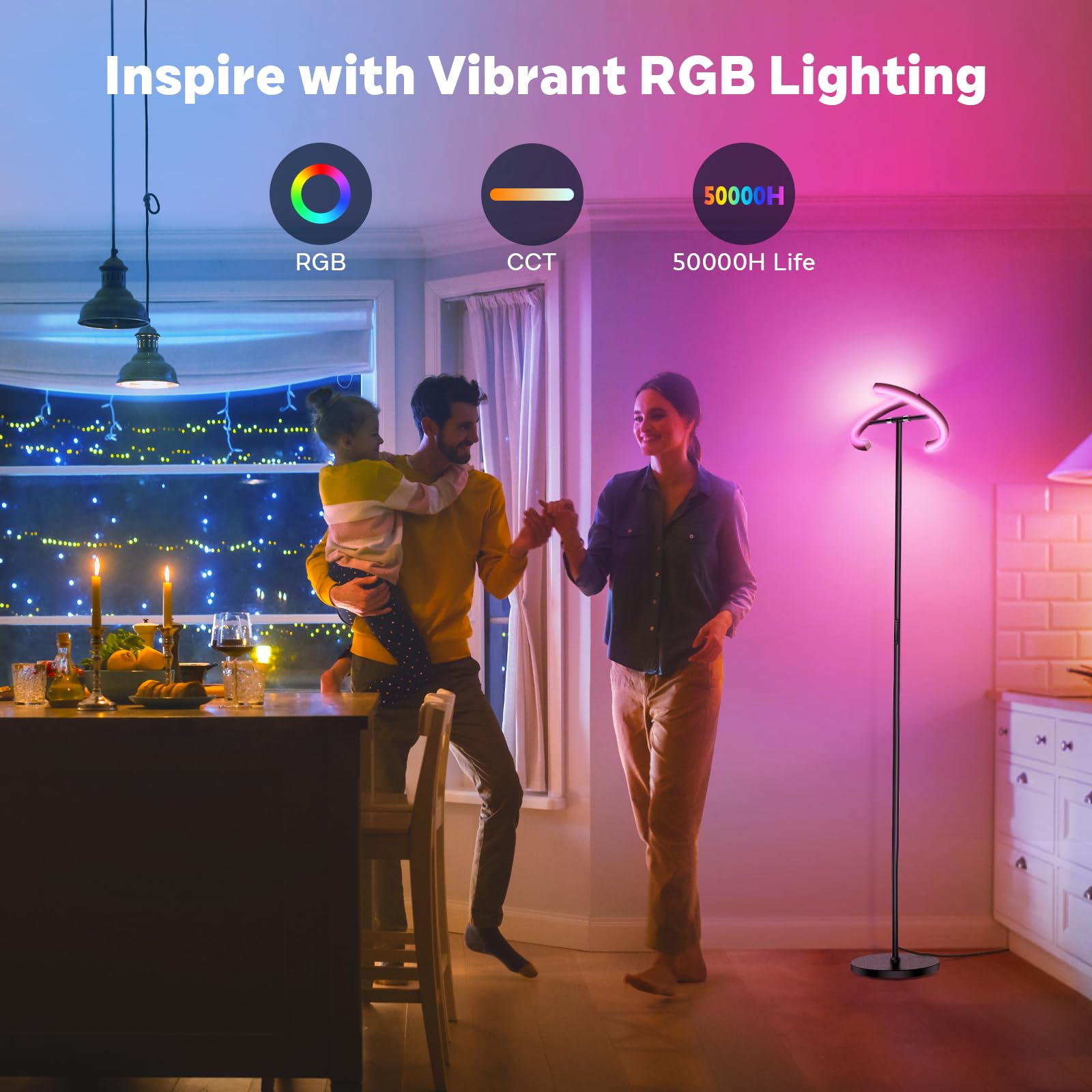 SIBRILLE Upgraded RGBCW Floor Lamp, Bright Color Changing RGB Standing Lamp, Modern Stepless Dimmable LED Tall Lamp with Remote Control, 20W 3000-6000K Floor Lamps for Living Room, Bedroom, Office