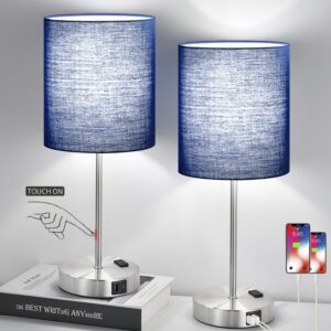 𝟮𝟬𝟮𝟯 𝗡𝗘𝗪 Set of 2 Touch Control Table Lamps with 2 USB & AC Outlet, 3-Way Dimmable Bedside Nightstand Lamps for Bedroom Living Room Nursery, 800 Lumens 5000K Daylight Bulbs Included