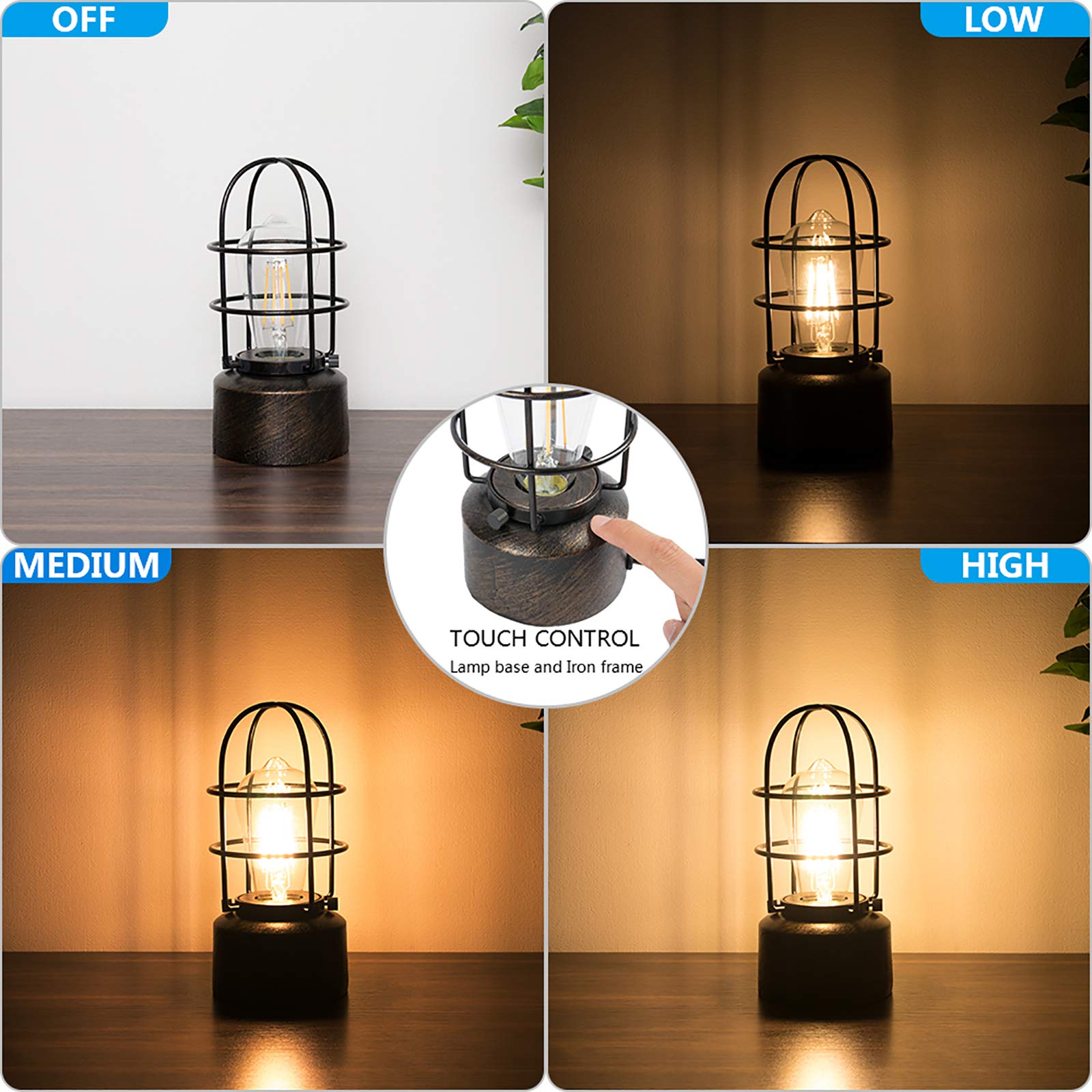 Haian Support 𝗦𝗺𝗮𝗹𝗹 𝗧𝗼𝘂𝗰𝗵 𝗧𝗮𝗯𝗹𝗲 𝗟𝗮𝗺𝗽 for Small Spaces - 3 Way Dimmable Industrial Bedside Lamp - Steampunk Antique Nightstand Desk for Bedroom, Living Room (Bulb Included)