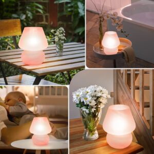 ONEWISH Mushroom Lamp Cute Table Lamp for Bedroom Nightstand Soft Light Pink, Small Glass Nightlight Stepless Dimmable Desk Lamp for Dining, Living, Nursery, Vanity, Home Decor Gift for Girls Women