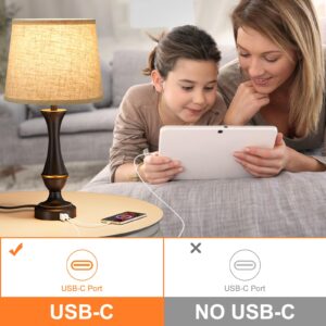 Upgraded Touch Lamps for Bedrooms Set of 2 - Nightstand Table Lamp with USB C+A, 3 Way Dimmable Bedside Lamps for Living Room End Tables, Farmhouse BedroomLamp1 Night Stand Lamps for Office