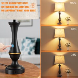 Upgraded Touch Lamps for Bedrooms Set of 2 - Nightstand Table Lamp with USB C+A, 3 Way Dimmable Bedside Lamps for Living Room End Tables, Farmhouse BedroomLamp1 Night Stand Lamps for Office